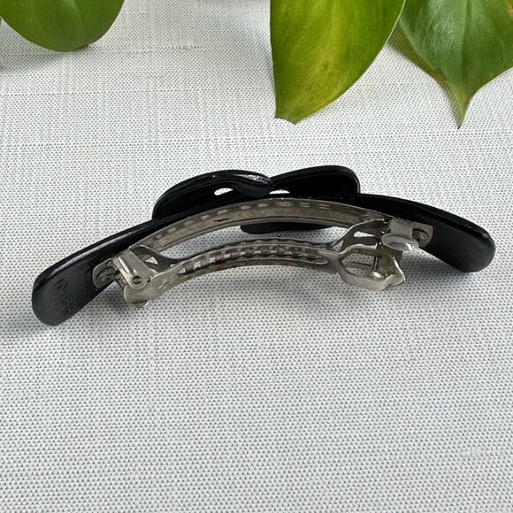 Vintage 1980s Black Plastic Hair Barrette with Chunky Bow Design Design Large - Picture 4 of 11